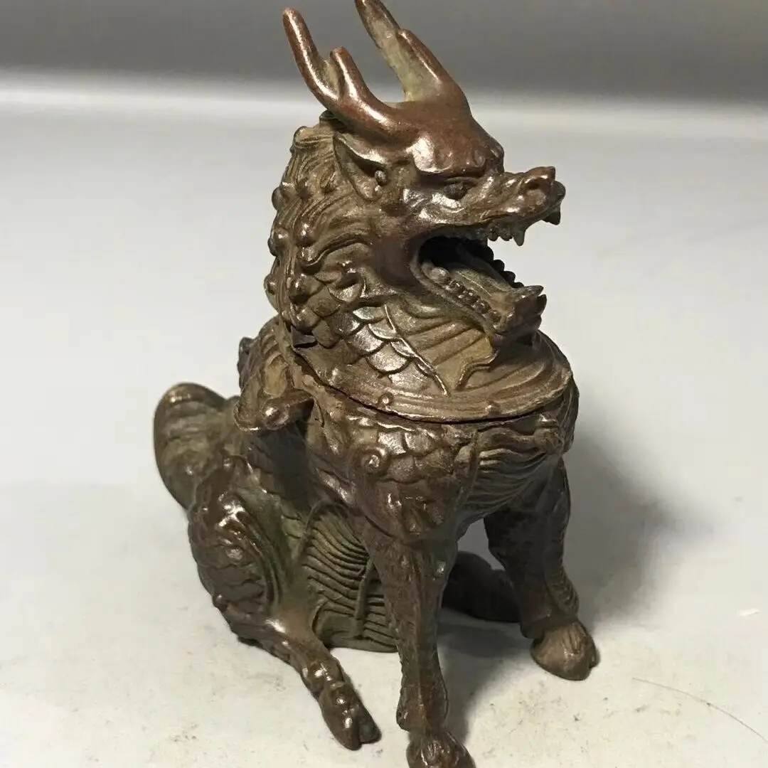 Chinese bronze hand cast kirin art statue collectable incense burner tea pet