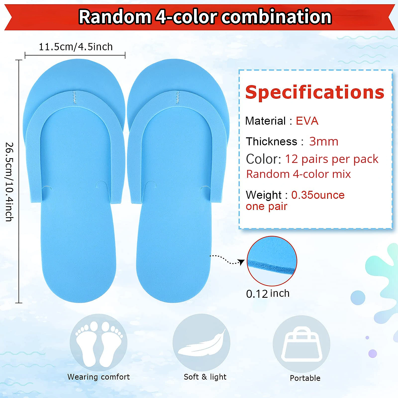 120-36Pair Eva Disposable Pedicure Slippers Manicure Spa Beauty Salon Slipper Anti-Slip Foam Flip Flop Foot Bath Nail Home Hotel