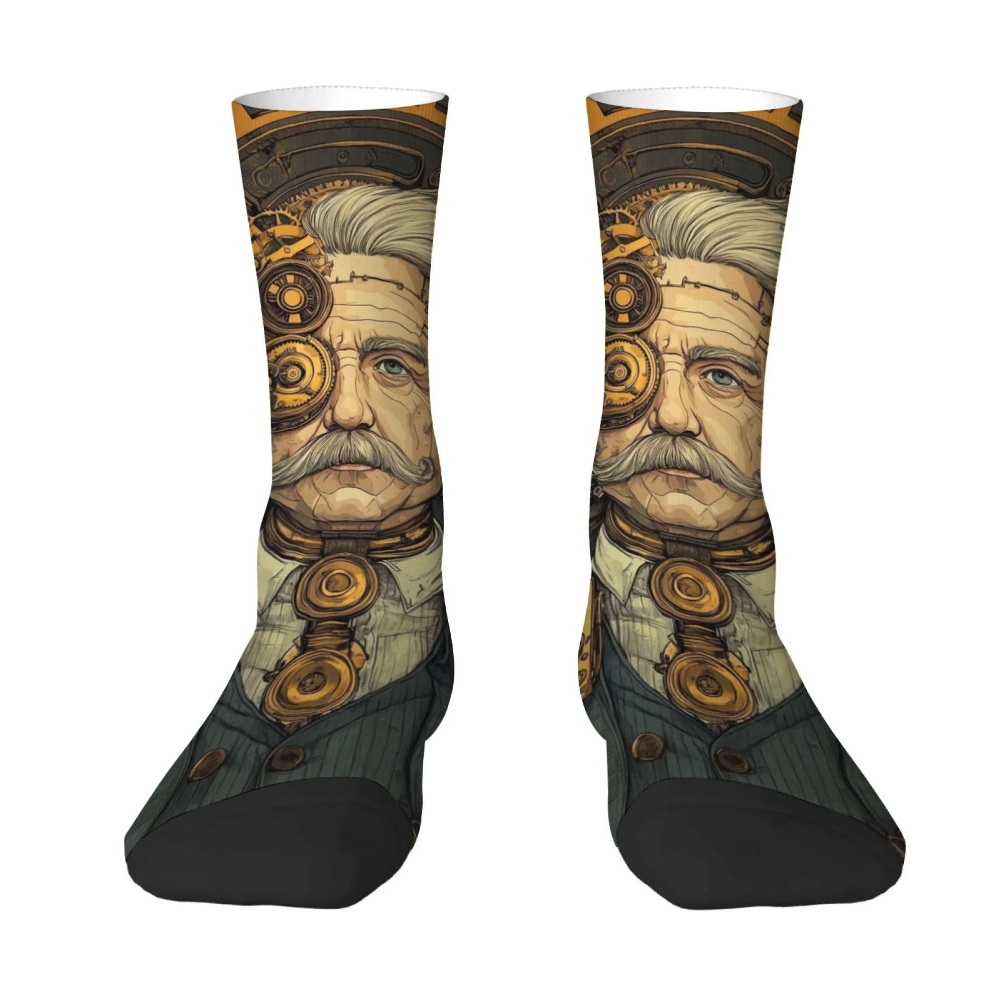 Steampunk Mechanical Professor Men's Socks Harajuku Retro Style Casual Fashion Outdoor Sports Socks Novelty Funny Hip-Hop Socks