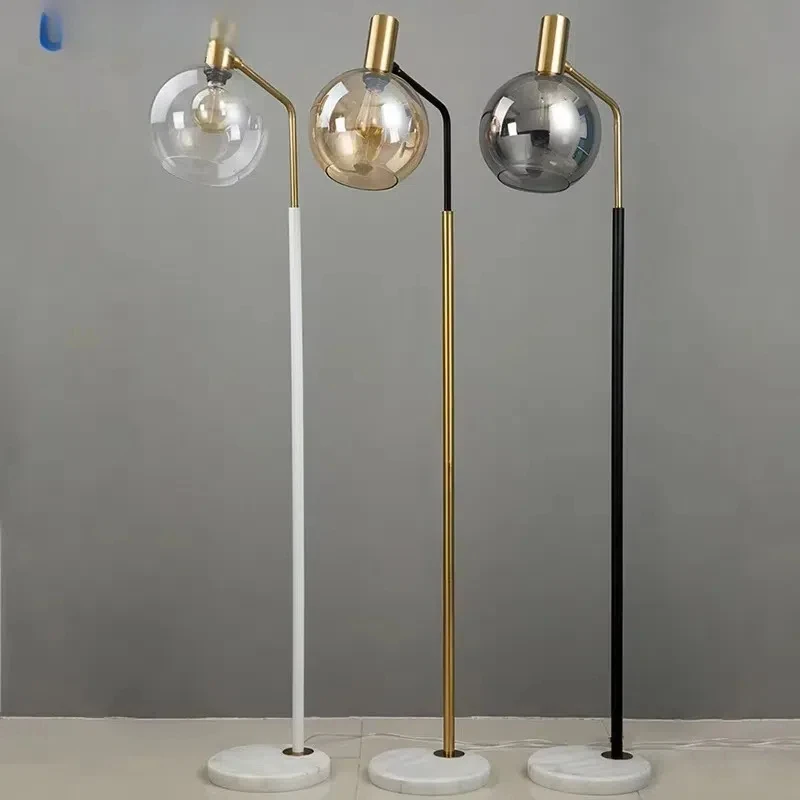 Modern LED Floor Lamp Glass Standing Light in Black Gold White for Living Room Bedroom Study - Metal Marble Finish