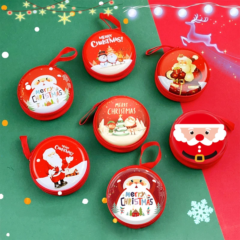 1pc Children's Christmas Coin Purse Portable Mini Earphone Storage Bag Zipper Small Gift Bags Christmas Tree Pendant Home Decor