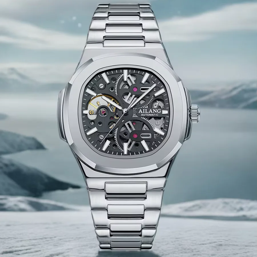 AILANG Men automatic mechanical watch luxury watches waterproof skeleton business wholesale stainless steel gift watch