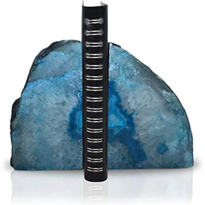 

Decorations Agate Bookends - A Quality Teal Geode Book Ends with Rubber Bumpers for Shelves, Office, Home Decor - Heavy
