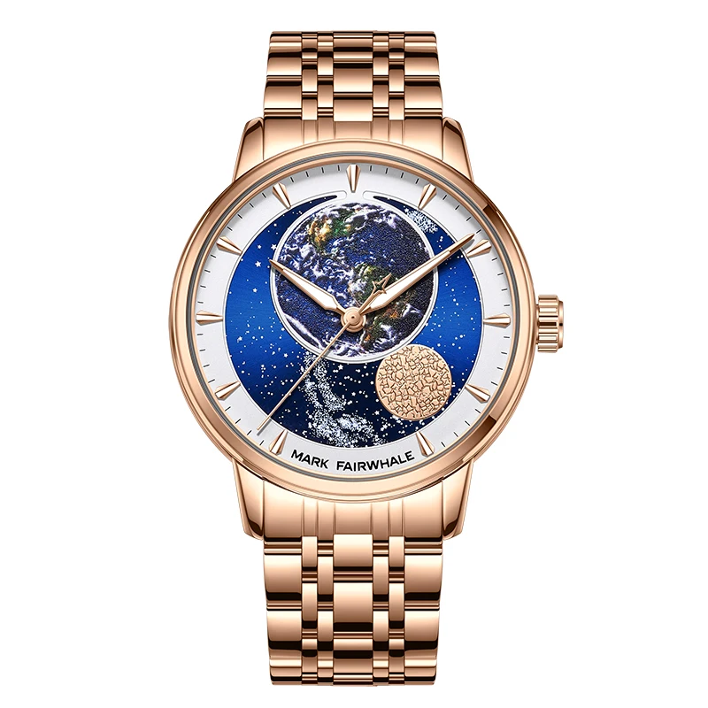 

Мужские автоматические механические часы MARK FAIRWHALE, металлический корпус, ремешок, водонепроницаемые, с циферблатом в виде звездного неба, модные наручные часы, 2 цвета