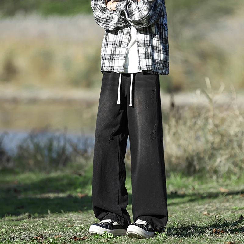 

Мужские джинсы American Sle Retro: свободные, прямые, повседневные, длинные брюки. Новинка весна-осень. Модный уличный стиль.