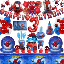 Spiderman Themed Birthday Party Supplies Disposable Meal Banner Tablecloth Children's Birthday Party Aluminum Balloon Decoration