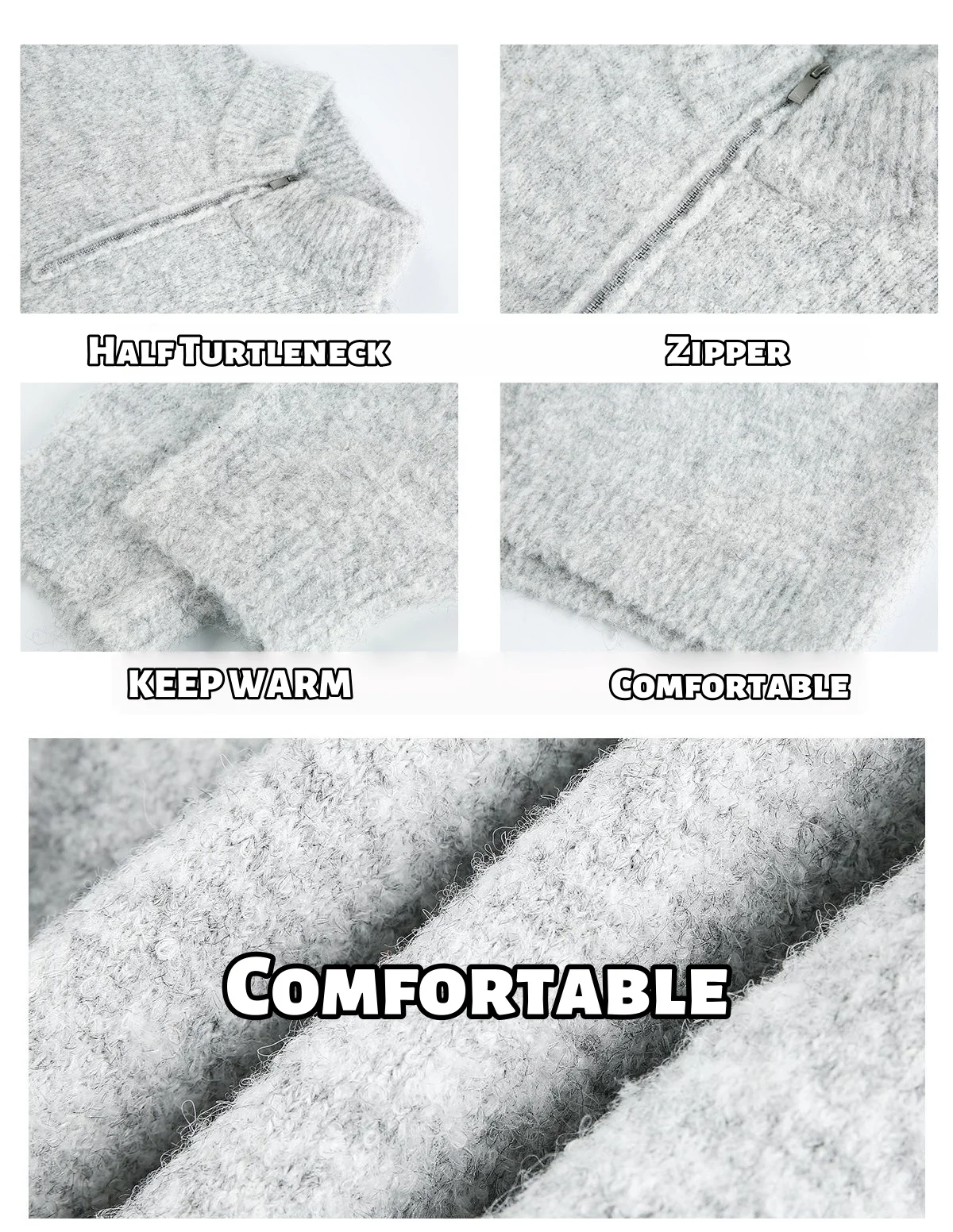 Half-Zip Stand Collar Pullover Sweater for Men Autumn/Winter Style Warm Textured Knit Relaxed Fit Semi-High Neck Outerwear