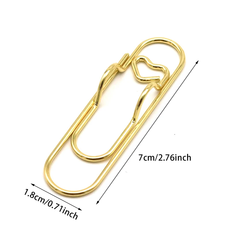 15pcs Love Shape Paperclips Multifunctional Paper Fix Clip Metal Pen Holder Clip Journal Document Clips Notebook Pin Accessories