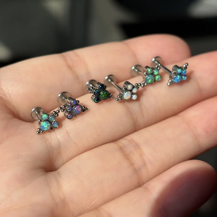 1Pc Opal Daith Piercing 16G Surgical Steel Internal Thread Labret Rings Conch Sung Tragus Helix Piercing Women Jewelry