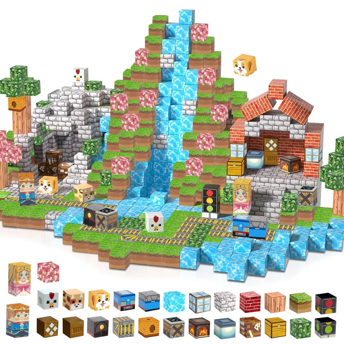 Magnetic Building Blocks Game-Cherry Blossom Railway Construction Set Montessori Sensory Toys For Kids Boys Girls Gifts