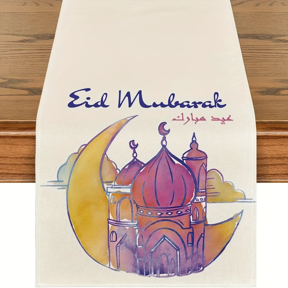 

Ramadan Eid Golden Moon Vintage Temple Pattern Linen Table Runner Kitchen Dining Table Decor Home Party Decor Holiday Supplies