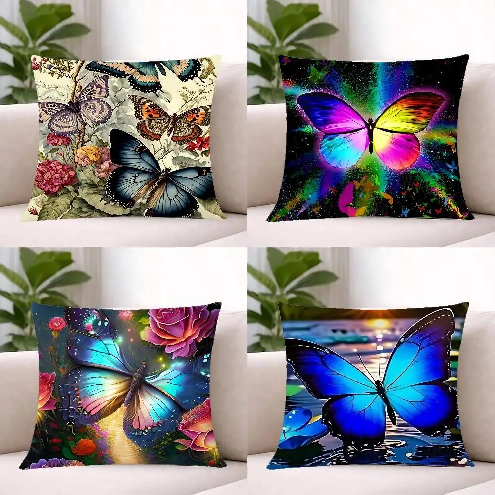 Blumen- und Schmetterlings-Kissenbezug, weicher, süßer Kissenbezug für Auto, Sofa, Kissenbezug aus Polyester mit Reißverschluss