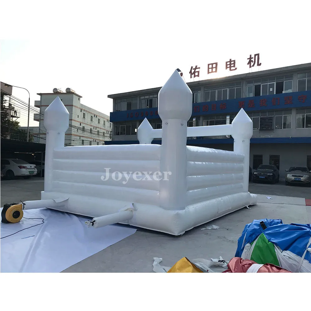 Maison gonflable commerciale de rebond de mariage blanche avec fosse à balles, cavalier en PVC, château de videur de mariée Moonwalks pour enfants