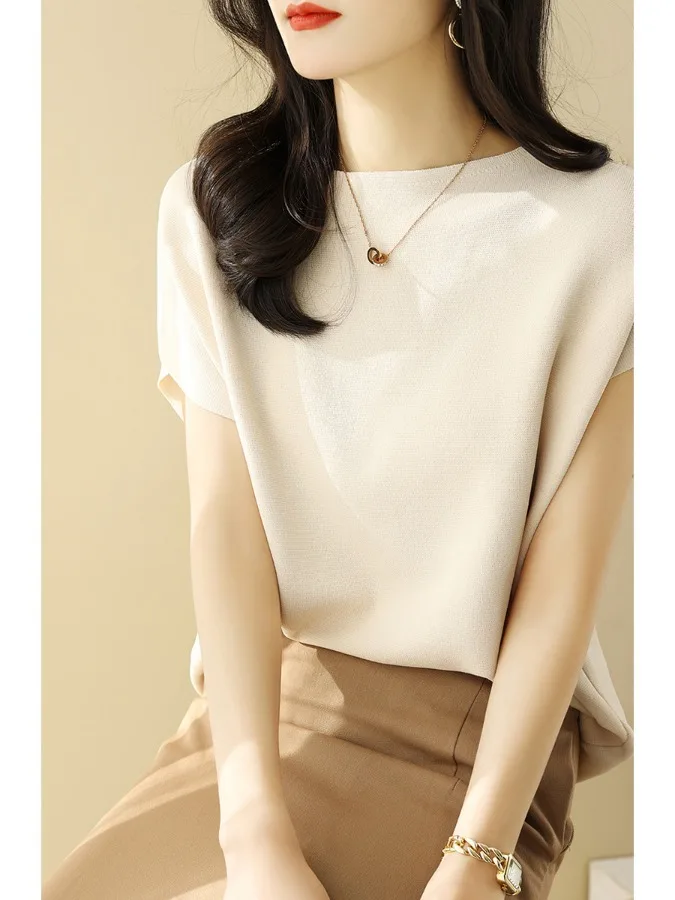 

Элитный европейский тонкий трикотажный топ из ледяного шелка для женщин, летний повседневный свободный крой, удобный и дышащий