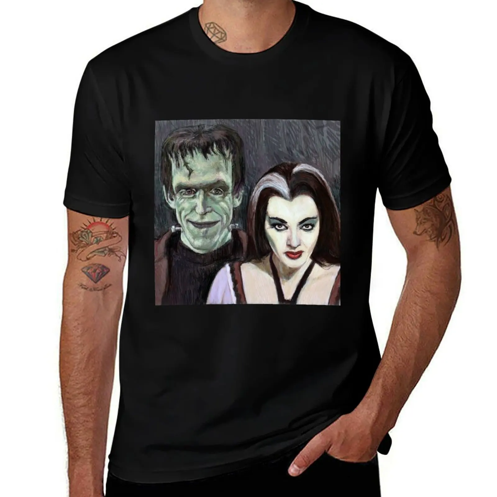 

Lily and Herman Munster T-Shirt man graphic t shirt man t shirt heavy cotton T-Shirt