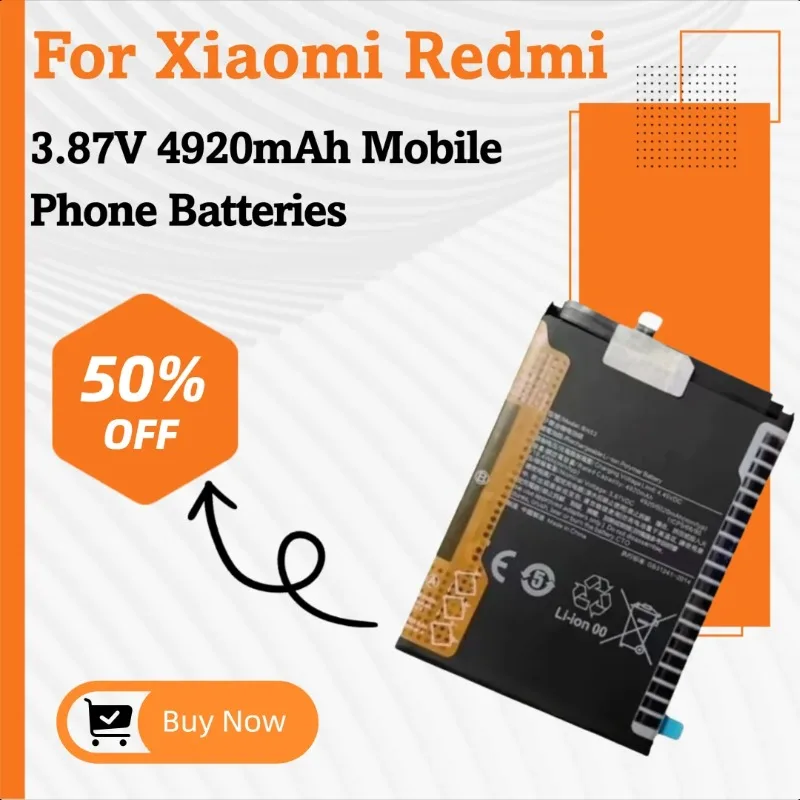 

3.87V 4920mAh BN53 BN52 BN54 BN55 Mobile Phone Battery for Xiaomi Redmi Note 9 9s 9pro