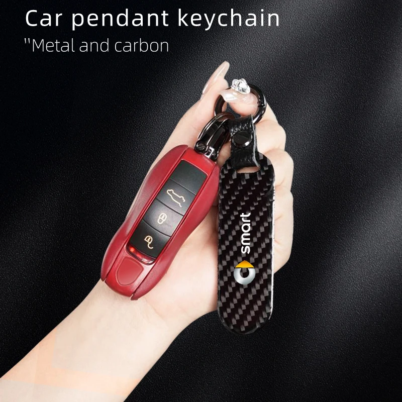 Car Logo Keychain Carbon Fiber Key Ring Styling Accessories For Mercedes Benz Smart Fortwo 451 450 453 Forfour Cabrio Crossblade