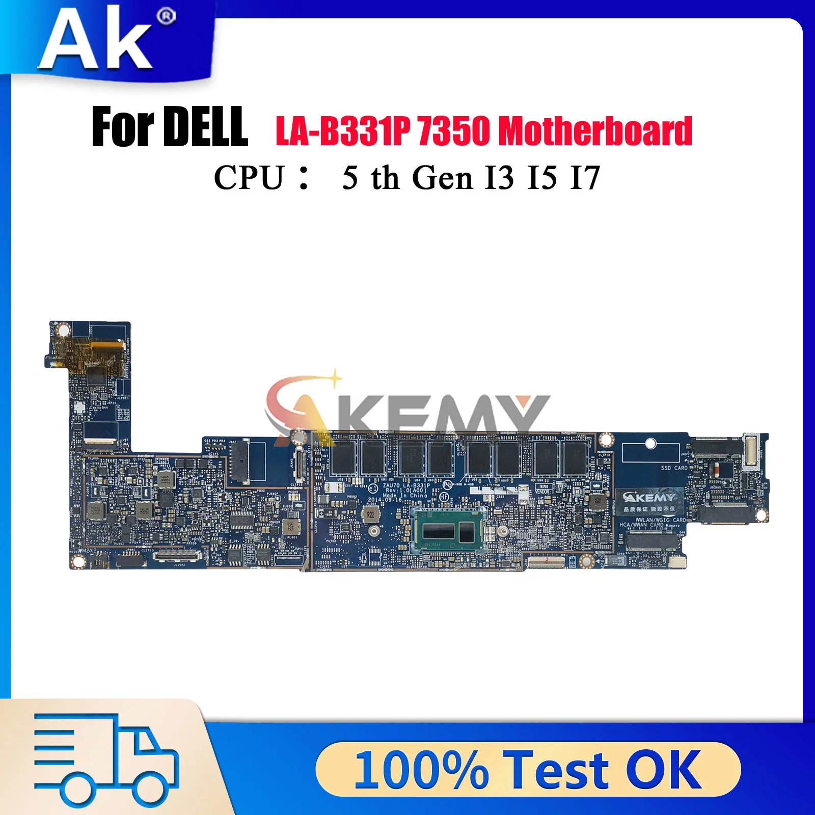 

Материнская плата ZAU70 LA-B331P для DELL 13 7350 CN-0TRWNX CN-0JRWNX 0J97J1 0057NK CN-0XR25W, материнская плата для ноутбука, 100% полностью протестирована