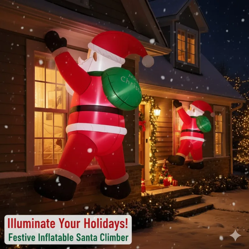 

Santa Claus Climbed The Window Christmas Y2K Light Cap Decoration Scene Atmosphere Outdoor Inflatable Air Model Decoration New