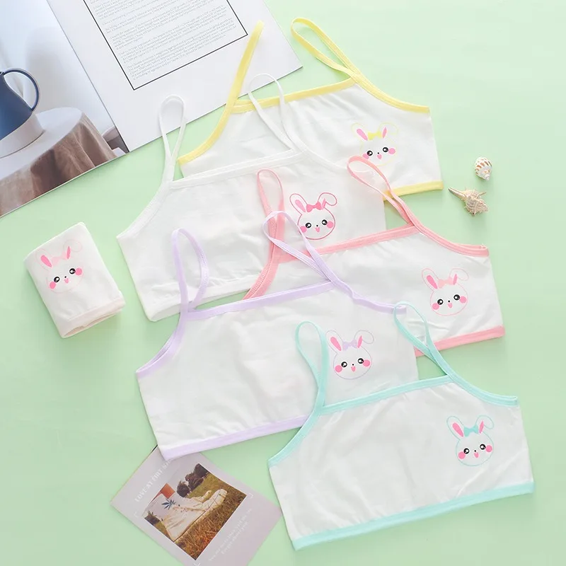 3 Pcs Children Girls' Vest Short Bras Lightweight Breathable Developmental Period Camisoles Cartoon Cotton Strapless Underwear