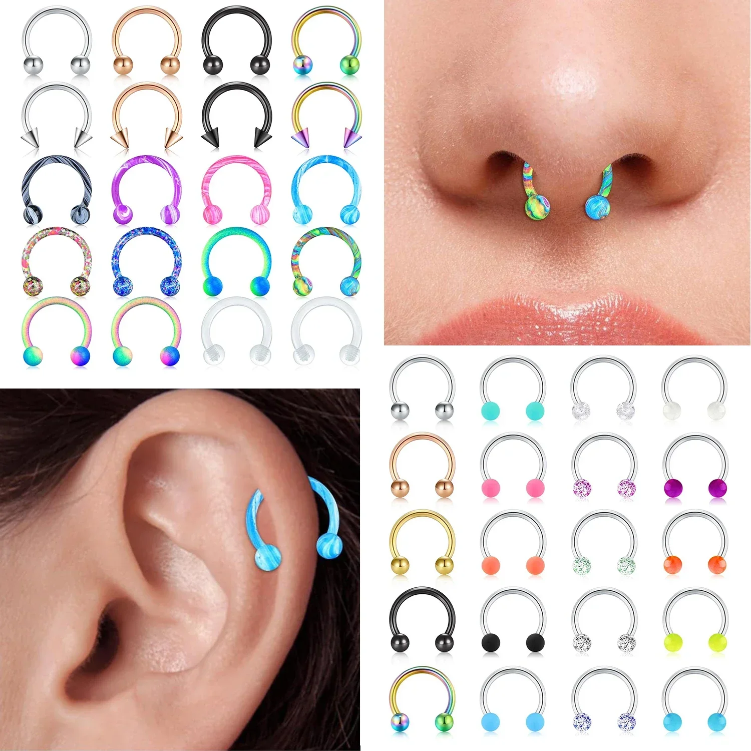 16G Stainless Horseshoe Nose Septum Rings Piercing Jewelry Cartilage Helix Tragus Earring Hoop Lip Horseshoe Piercing Retainer