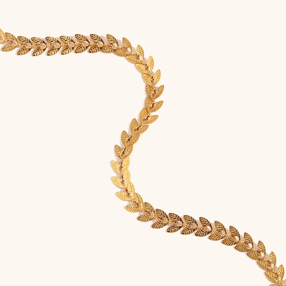 Women's Elegant Leaves Chain Necklace & Fishtail Chain Bracelet Anklet Set, Gold Plated