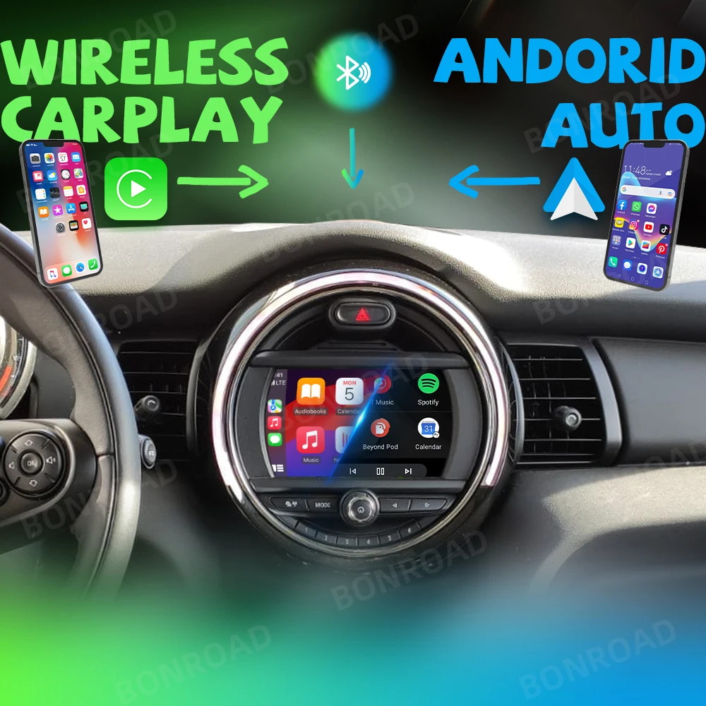 BONROAD واجهة Carplay اللاسلكية أندرويد وحدة السيارات لسيارات BMW MINI CIC NBT EVO R55 R56 R57 R58 R59 R60 R61 F54 F55 مرآة الارتباط