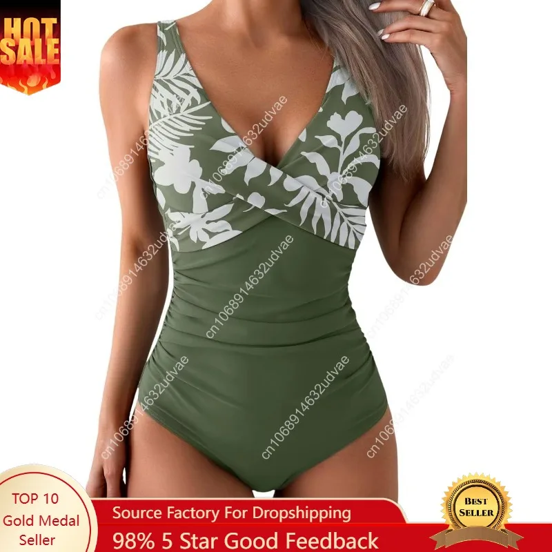 Eomenie Women's One Piece Swimsuits Tummy Control Ruched Push Up Bathing Suit Tie Back Slimming Swimwear