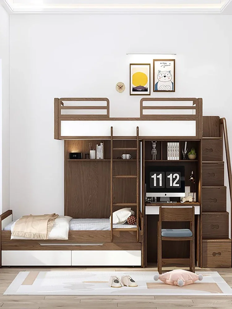 

solid wood upper and lower bed combination bed, multifunctional children's high and low bed, upper and lower bunk bed,