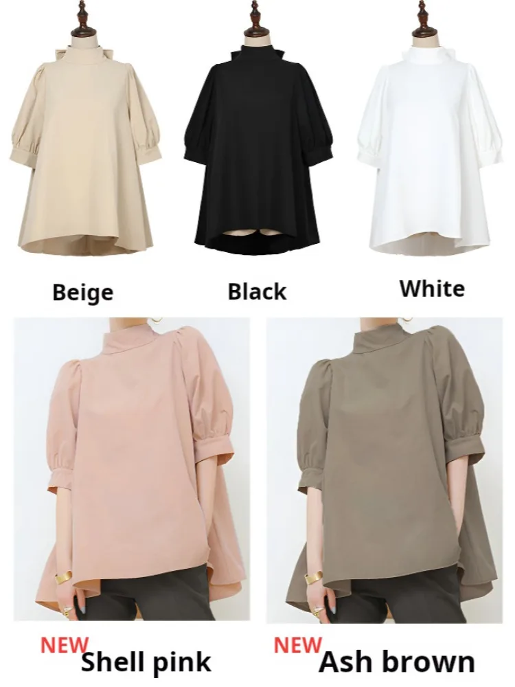 Solid Bow Women Blouses Vintage Puff Sleeve Elegant Loose Shirts  Blouse Women Solid Color Shirt Vintage Loose Cute Tops