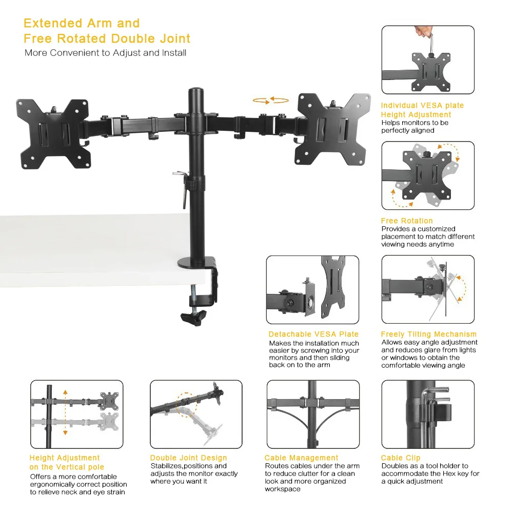 Imagem -06 - Desktop Dual Monitor Braço Titular Braço Robótico para 13 27 Screen Display Suporte de Montagem 2-9kg pc Stand