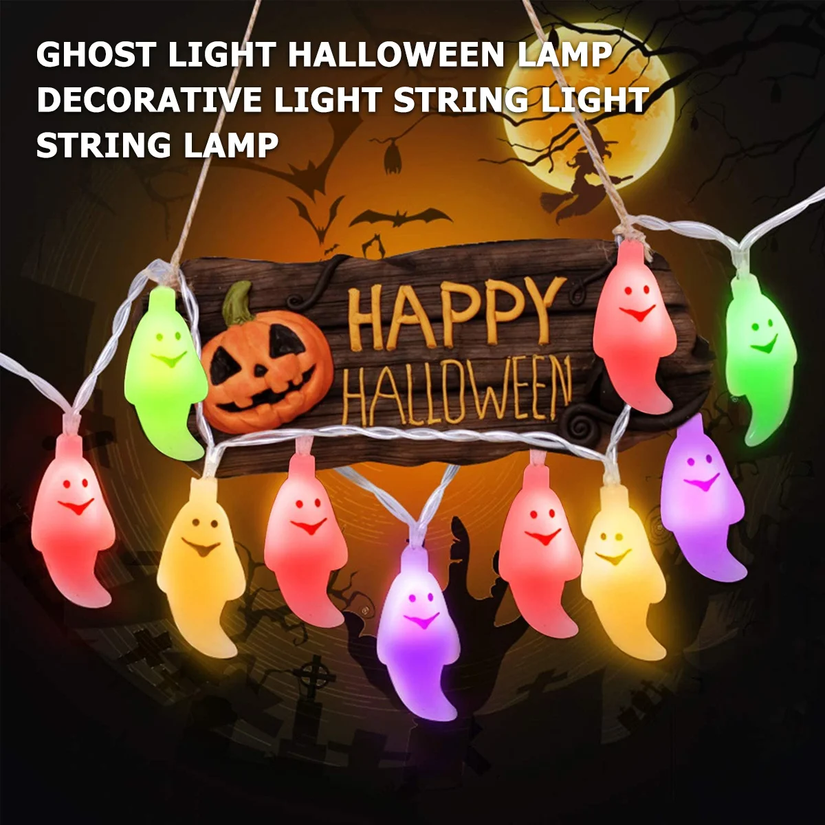 

1Pcs Ghost Light Halloween Lamp 25m String Light 8 Modes USB Power Environmental Protection Built in Scary
