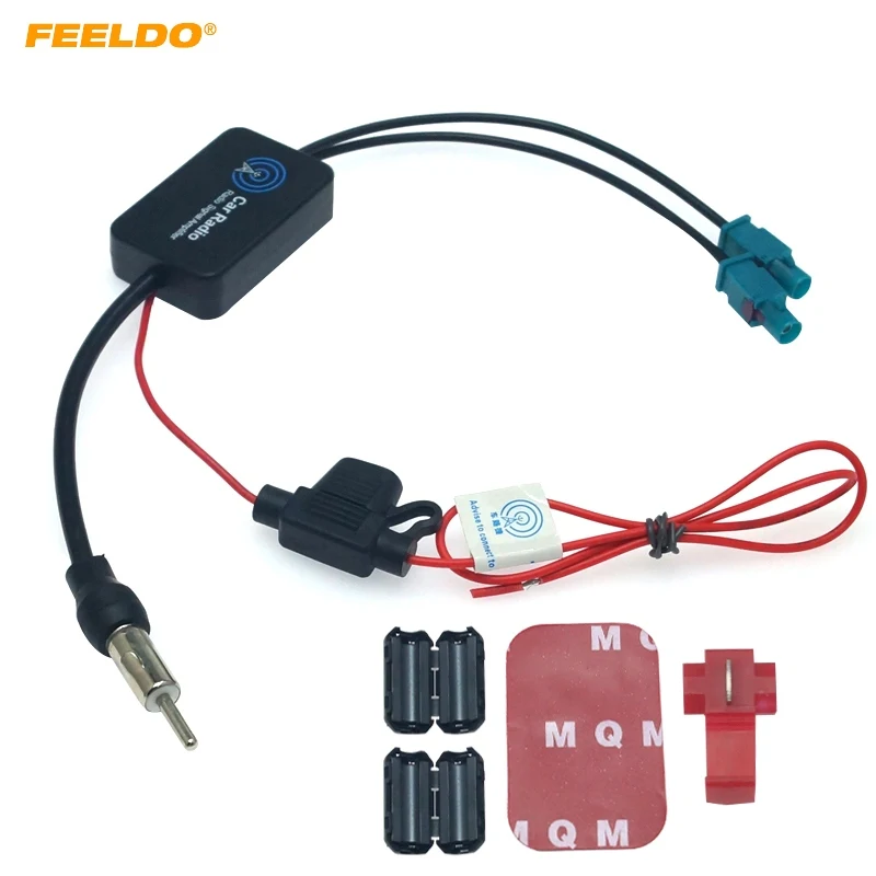 FEELDO 12V Car Radio FM/AM Aerial Antenna Signal Booster Amplifier For Audi Volkswagen FAKRA II Connector Booster