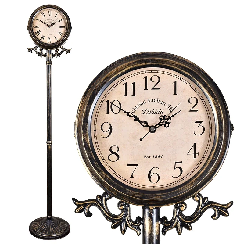 

Iron Craft Double-sided Antique Floor Clock Retro Country Dali Clock Table Clock Wrought