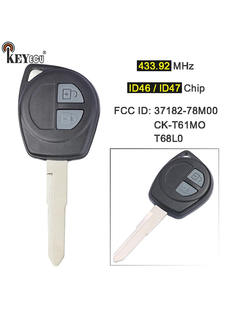 KEYECU 433MHz ID46 / ID47 Chip 37182-78M00 Model: T79M0 DELPHI / T61MO / T68L0 Remote Key Blank Fob for Suzuki HU87 Blade