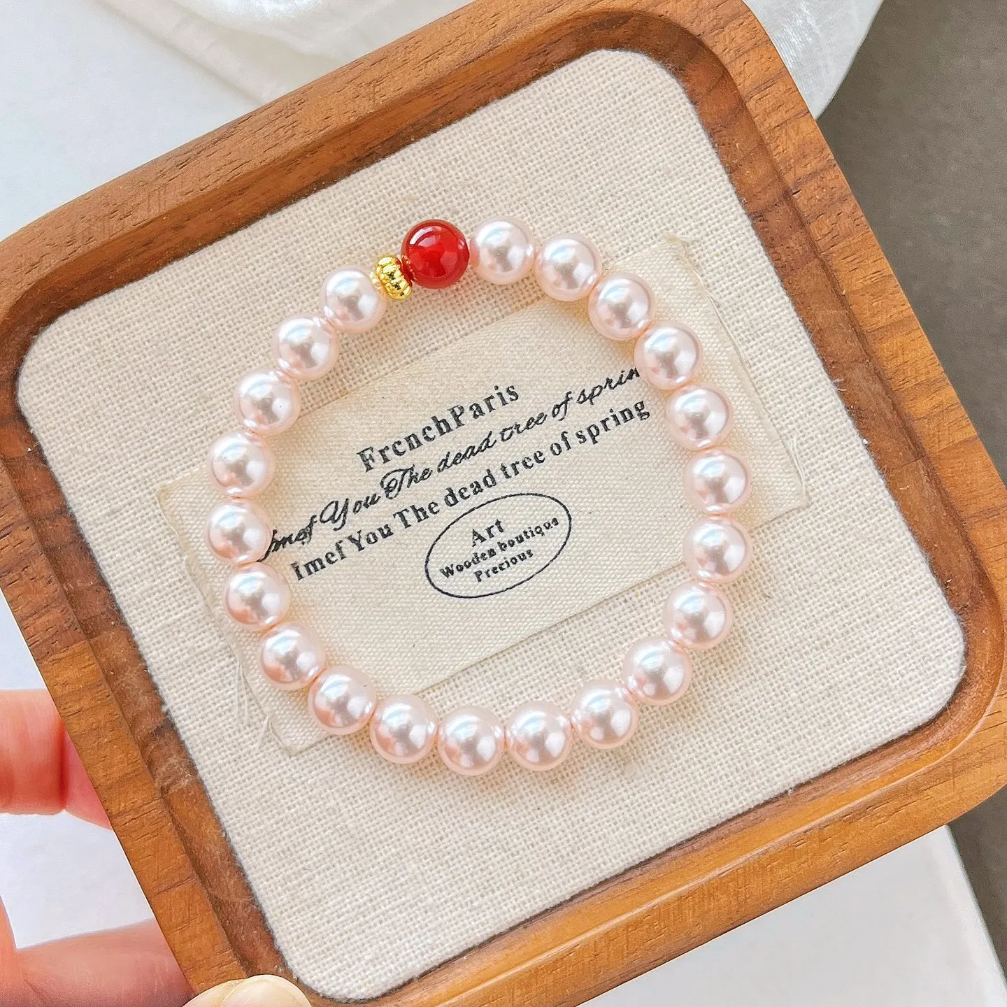 8mm High-Quality Manta Rose White Faux Pearl Beaded Stretch Bracelet, Soft Pink-White Iridescent Gemstone Hand Chain for Women