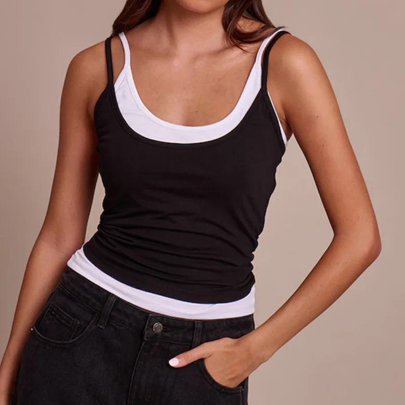 

Y2k винтажный контрастный искусственный укороченный топ из двух предметов, повседневный лоскутный модный топ без рукавов, женские летние футболки, женский мини-жилет