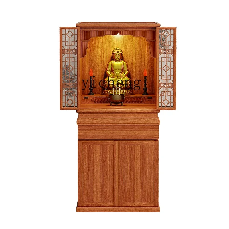 

TQH Shrine Shrine with Door Household Buddha Statue Standing Cabinet Offering Guanyin Statue Cabinet Offering