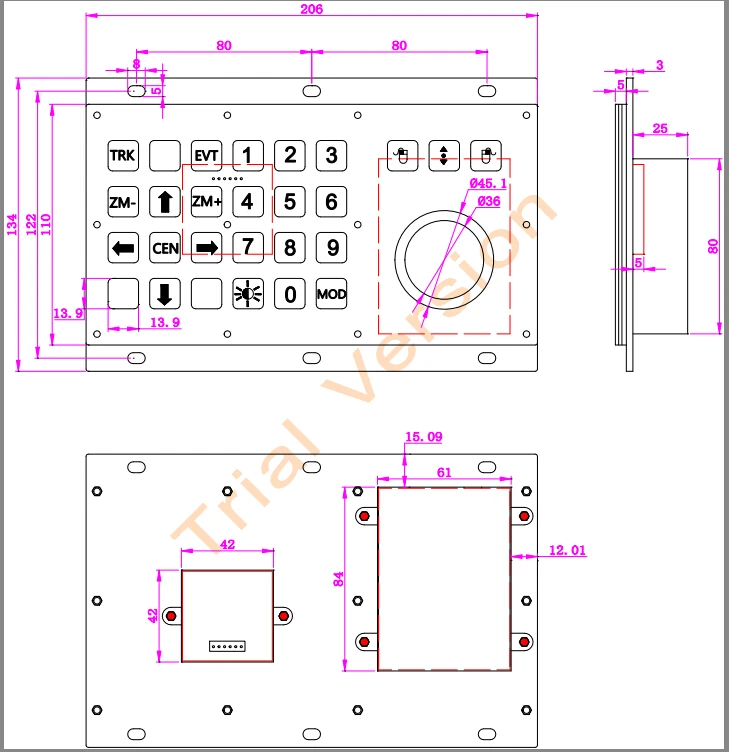 Industrial Metal Keyboard With Numeric Keys And Trackball IP65 Stainless Steel USB Kiosk Keypad 24 Keys