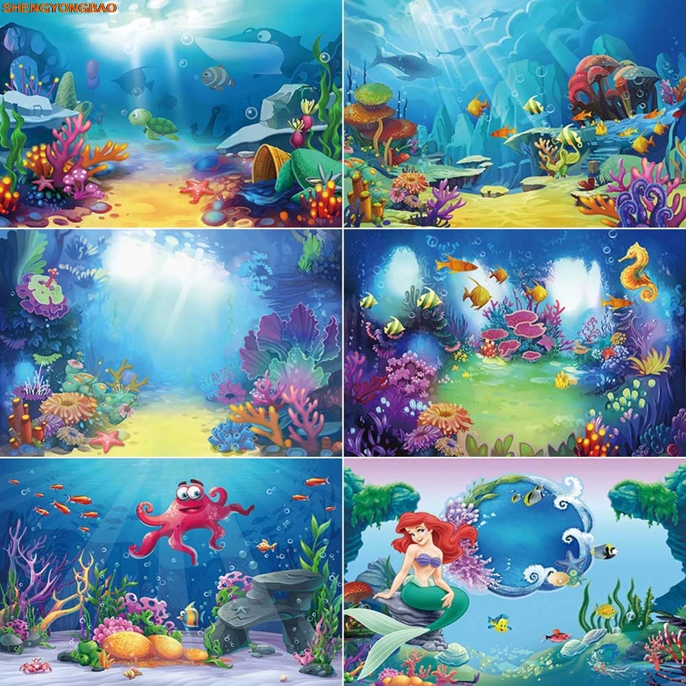 

Undersea Scenery Photography Backgrounds Newborn Baby Mermaid Party Photocall Backdrops Photo Studio Photobooth Props
