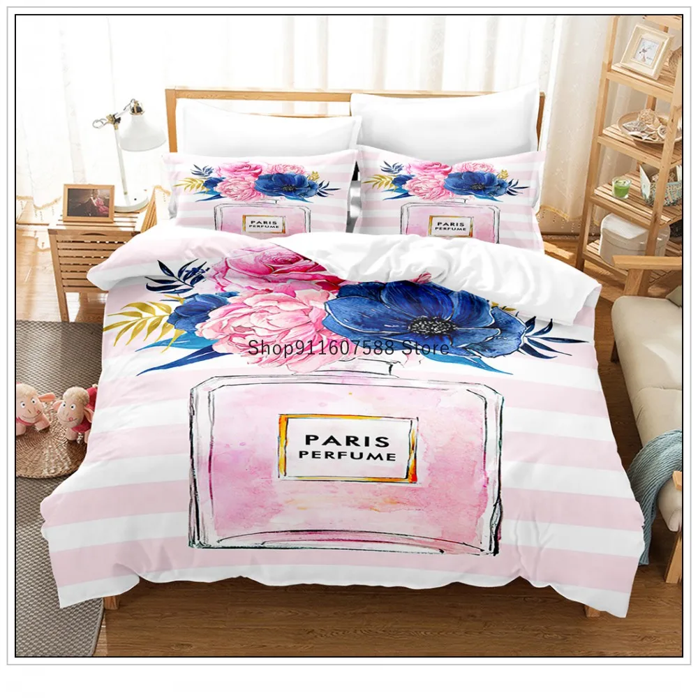 Custom Perfume Bedding Set Flower Pink Duvet Cover Sets Comforter Bed Linen Gift Twin Queen King Size Romantic Fashion Gift