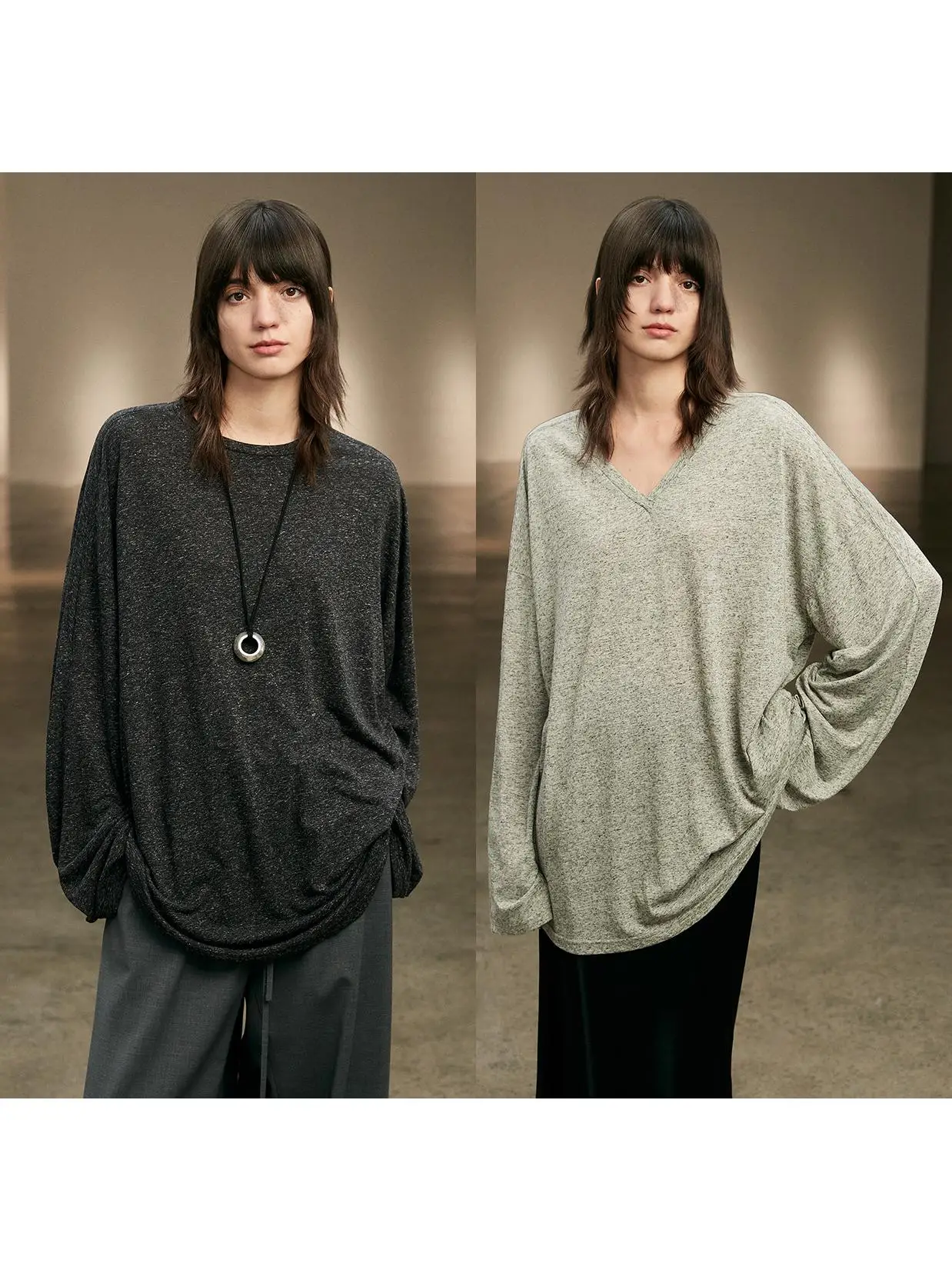 

Легкая свободная футболка Long Sve Linen Mix round Ne ort Sve Casual Sle Regular Length Полиэстер 92% Лен 8%