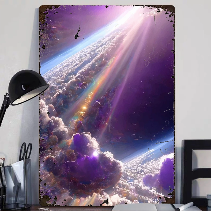 Cosmic Nebula Rainbow Halo Metal Iron Painting Modern Home Wall Decorative Art Mural for Cross Border Sale