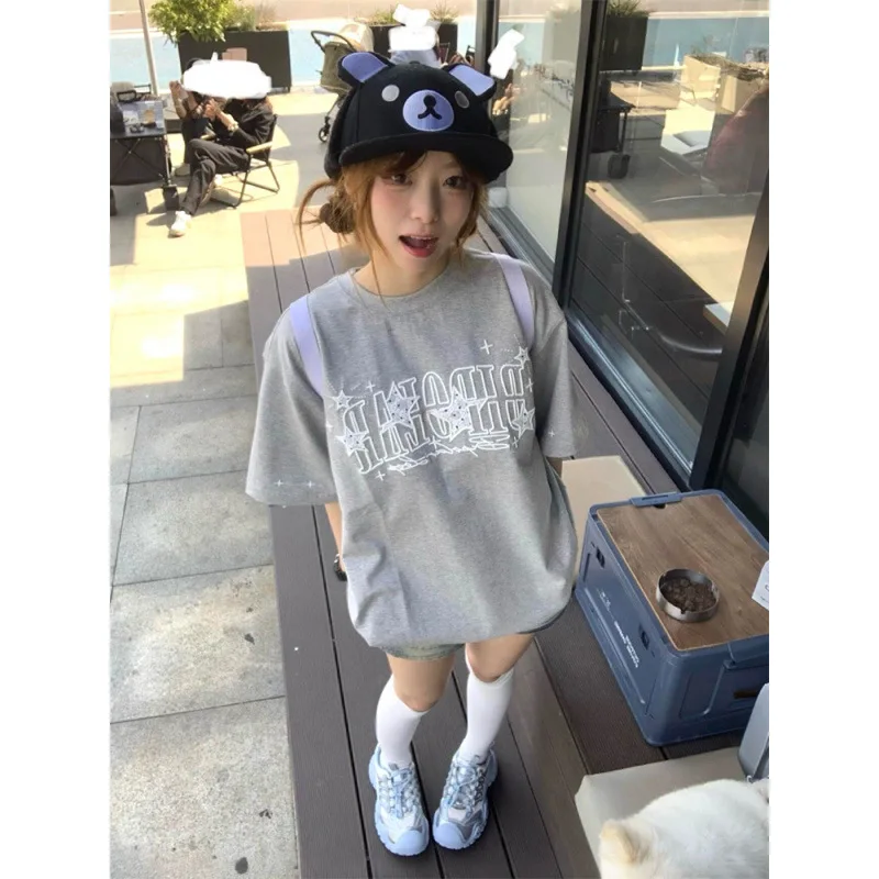 

Women's Letter Print Summer T-Shirt, Star Print Tees Female, Casual Style 2025,short sleeve Tops Woman