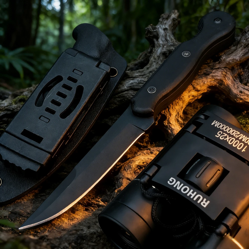 

Легкий прямой нож ELPIONERO с ножнами K, черная рукоять G10, лезвие из стали 8Cr13Mov, инструмент для выживания, самообороны, спасения, EDC