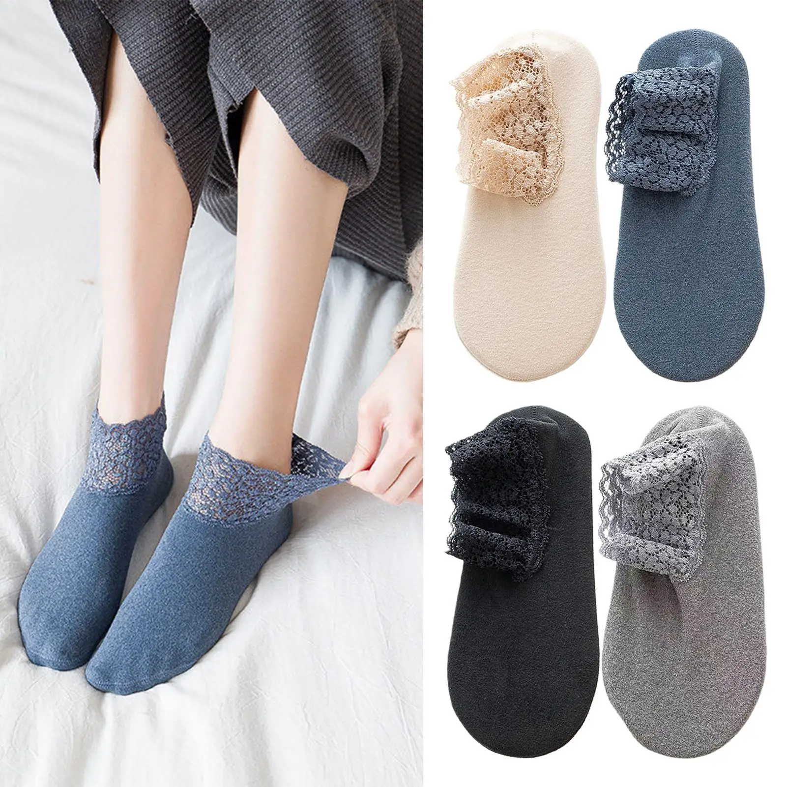 Warme gestrickte Bodensocken für Damen, dicke, weiche, rutschfeste Hausschuhsocken für Zuhause, Büro, bequeme Winter-Söckchen als Geschenk