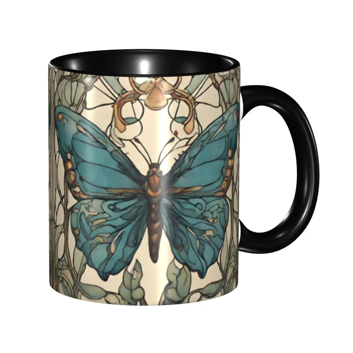 Custom Stained Glass With Butterfly Coffee Mugs DIY Retro Graphic Ceramic Milk Tea Cups