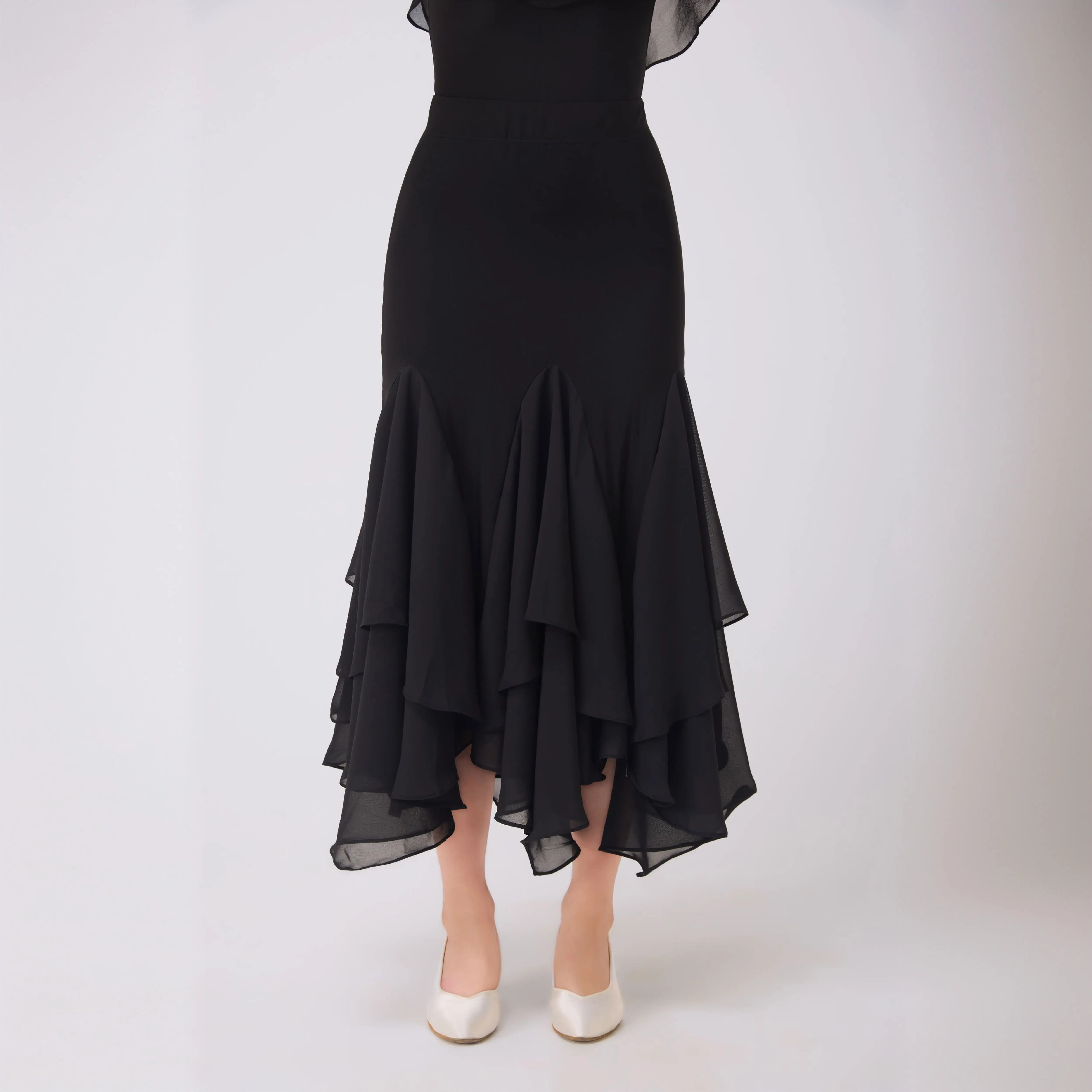 

Modern Dance Irregular Skirt For Women National Standard Dance Costume Mesh Skirt Waltz Ballroom Dance Performance Wear DN22639