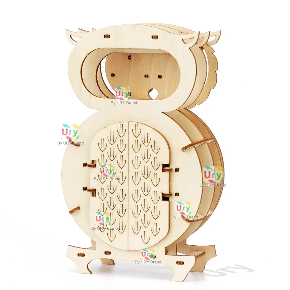 Ury 3D Wooden Puzzle Retro Pendulum Owl Wall Clock Model Set Hygrometer Mechanical Gear Decoration Hand-assembled Toy Kids Gift