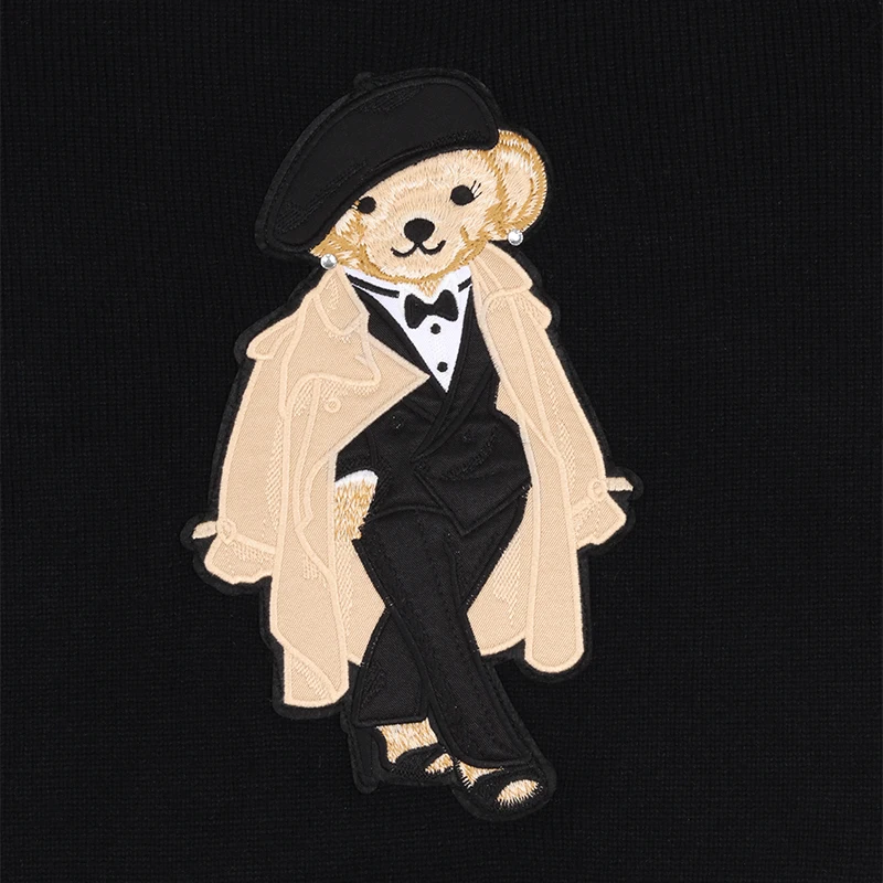 Роскошный дизайнерский вязаный свитер с медведем, женский свободный пуловер, осень-зима, топы с длинными рукавами RL, пальто, кашемировый лавровый трикотаж, одежда